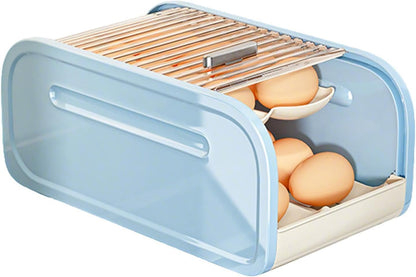 Egg Storage Box – PP 32x17x14cm Two Tier 20 Egg Capacity | utomatic Rolling Pull Out Refrigerator Organizer with Lid | Large Capacity Egg Holder | for Kitchen Fridge Food Storage