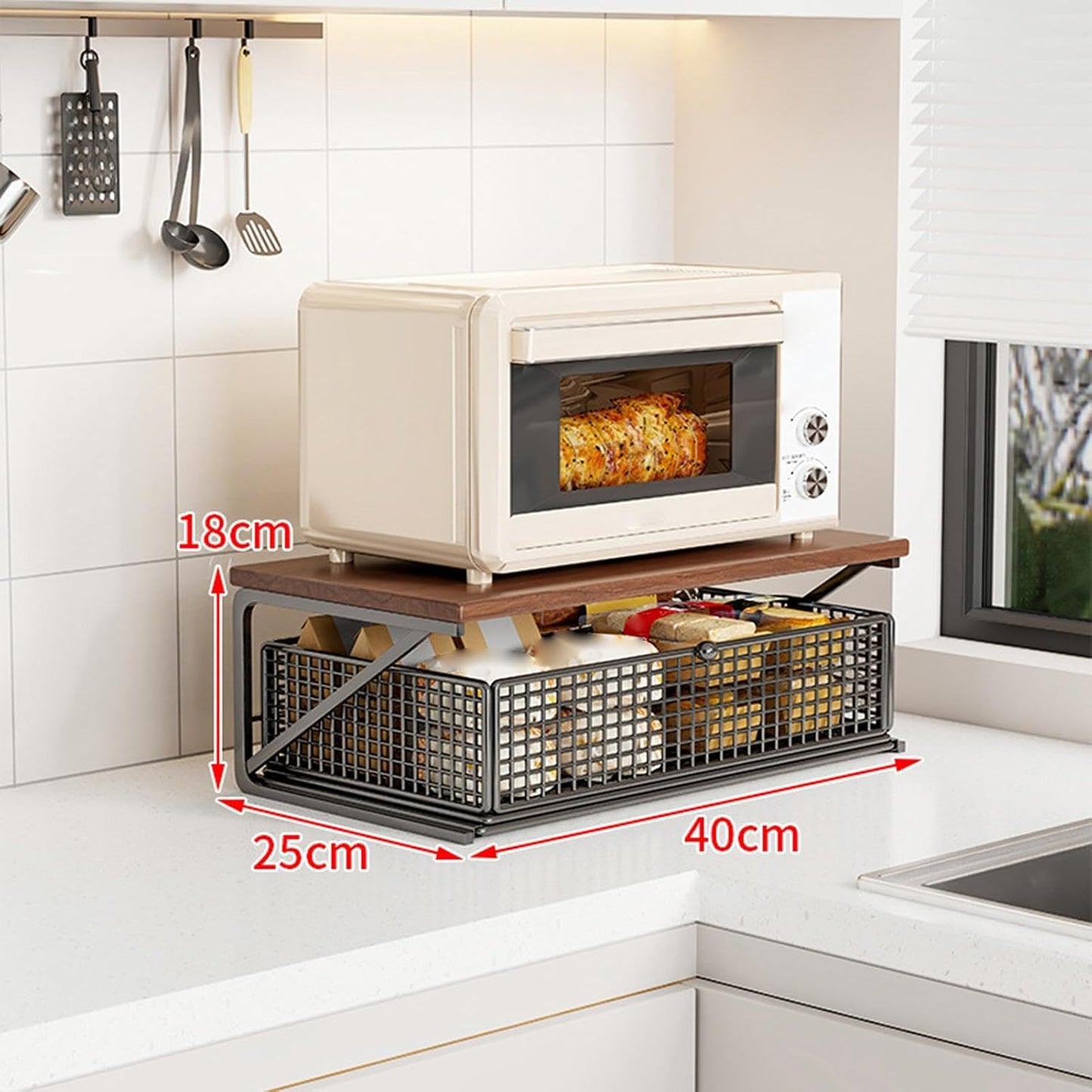 Microwave Stand, Counter Shelf, Two Tier Rack, Drawer Organizer for Kitchen | Appliance Storage With Elevated , Pullout Compartment, Counter Support for Coffee Machines, Jars, Fruits, Skincare
