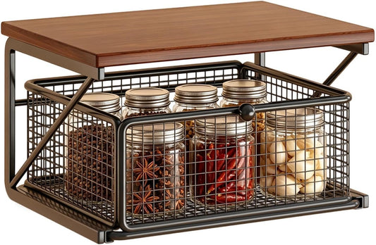 Microwave Stand, Counter Shelf, Two Tier Rack, Drawer Organizer for Kitchen | Appliance Storage With Elevated , Pullout Compartment, Counter Support for Coffee Machines, Jars, Fruits, Skincare