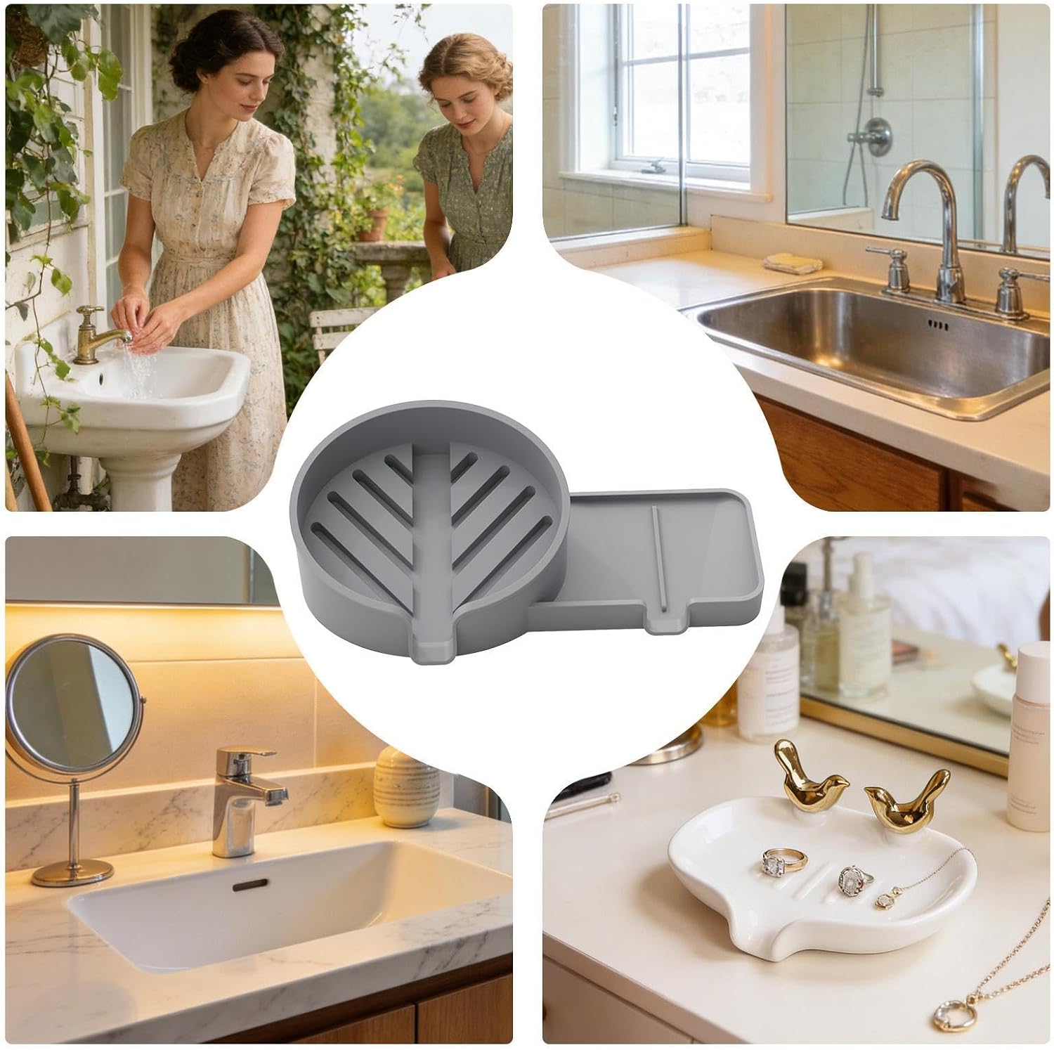 Sponge Holder for Sink Non-Slip Self-Draining Silicone Storage Tray | Kitchen Sink Dish Soap Holder for Utensil Drain Organizer Counter Cleaning Home Apartment Shower