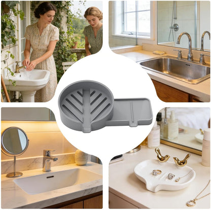 Sponge Holder for Sink Non-Slip Self-Draining Silicone Storage Tray | Kitchen Sink Dish Soap Holder for Utensil Drain Organizer Counter Cleaning Home Apartment Shower