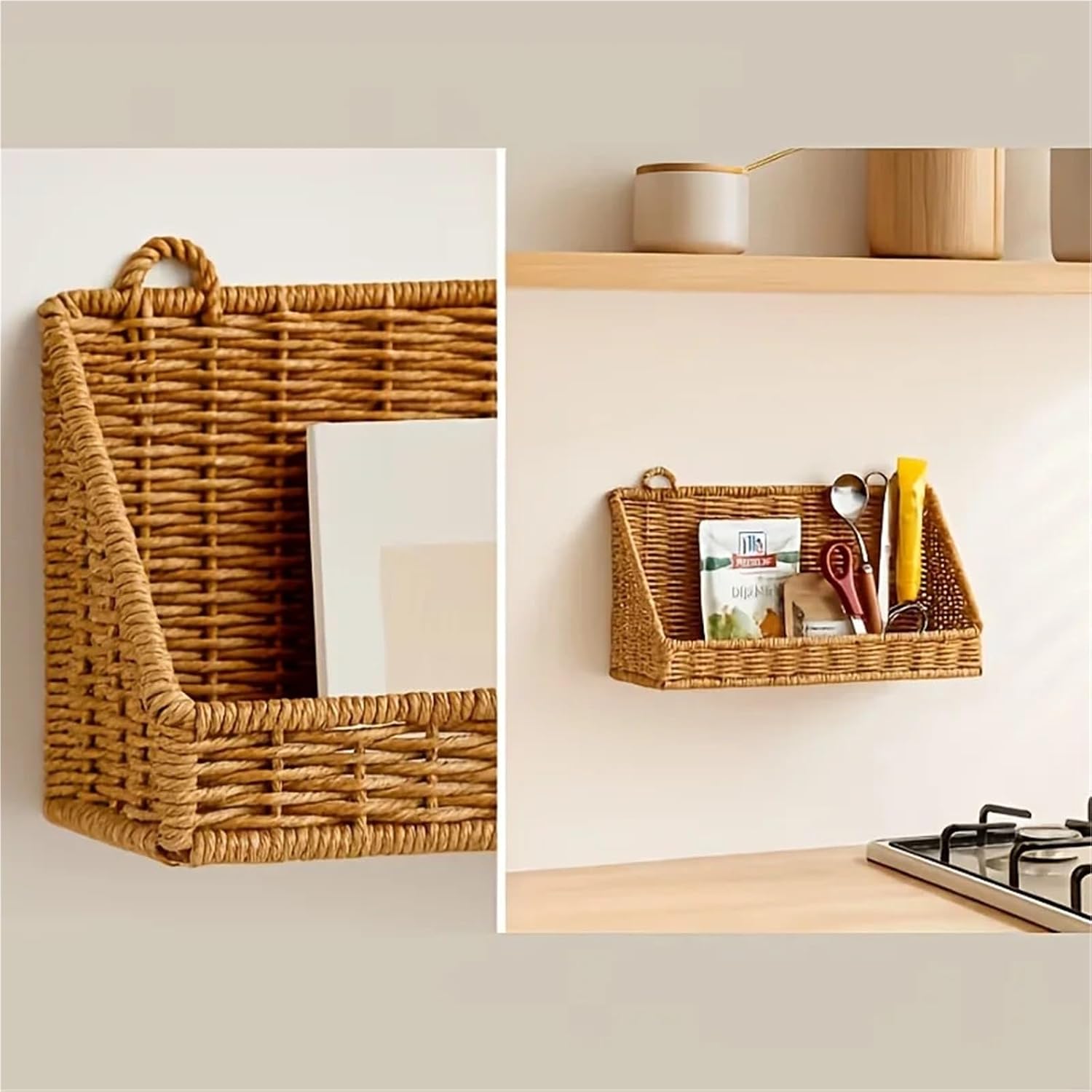 Woven Rattan Wall Storage Baskets | Adhesive Hook Hanging Shelves For Bathroom/Kitchen Organization Für Aufbewahrung(S)