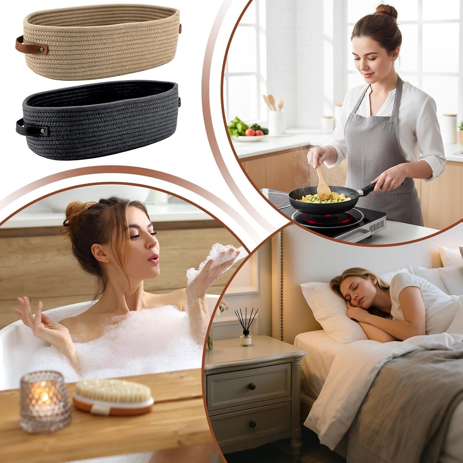 Woven Baskets for Storage - 2 Pieces Large Decorative Bins with Handles | Bathroom Storage Basket for Towels Paper Diapers Toys Home Nursery Bedroom Living Room Kitchen Shelves