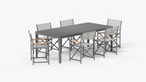 Aluminum Outdoor Rectangular Dining Table + 6 Aluminum Director's Chairs