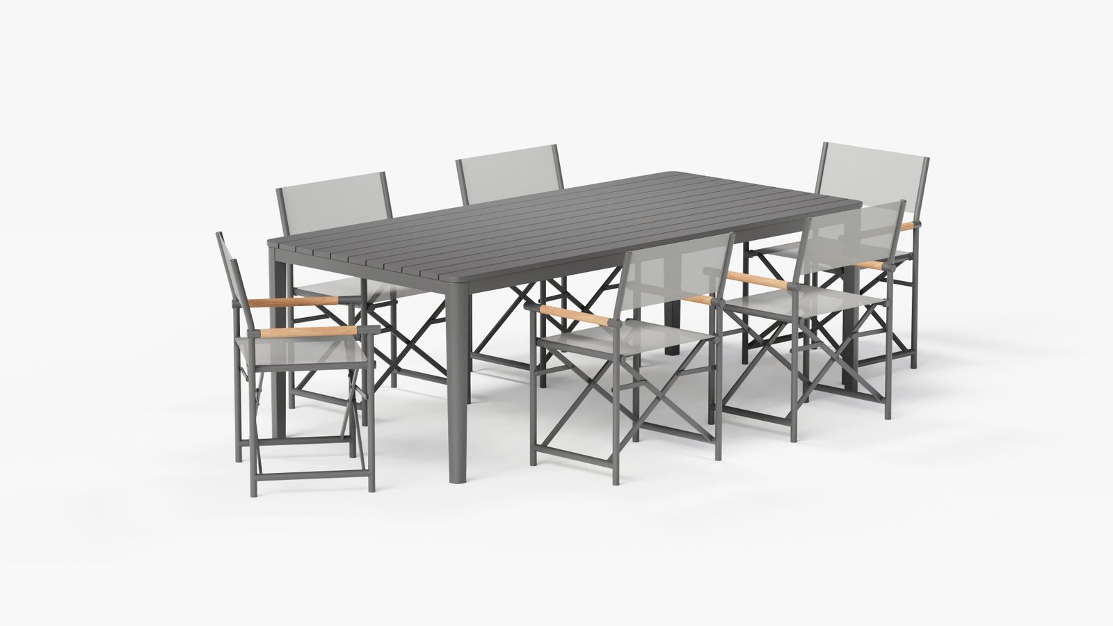 Aluminum Outdoor Rectangular Dining Table + 6 Aluminum Director's Chairs