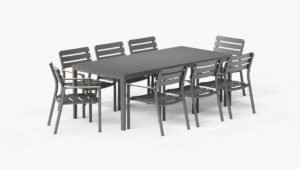 Aluminum Outdoor Rectangular Dining Table + 8 595 Dining Armchairs