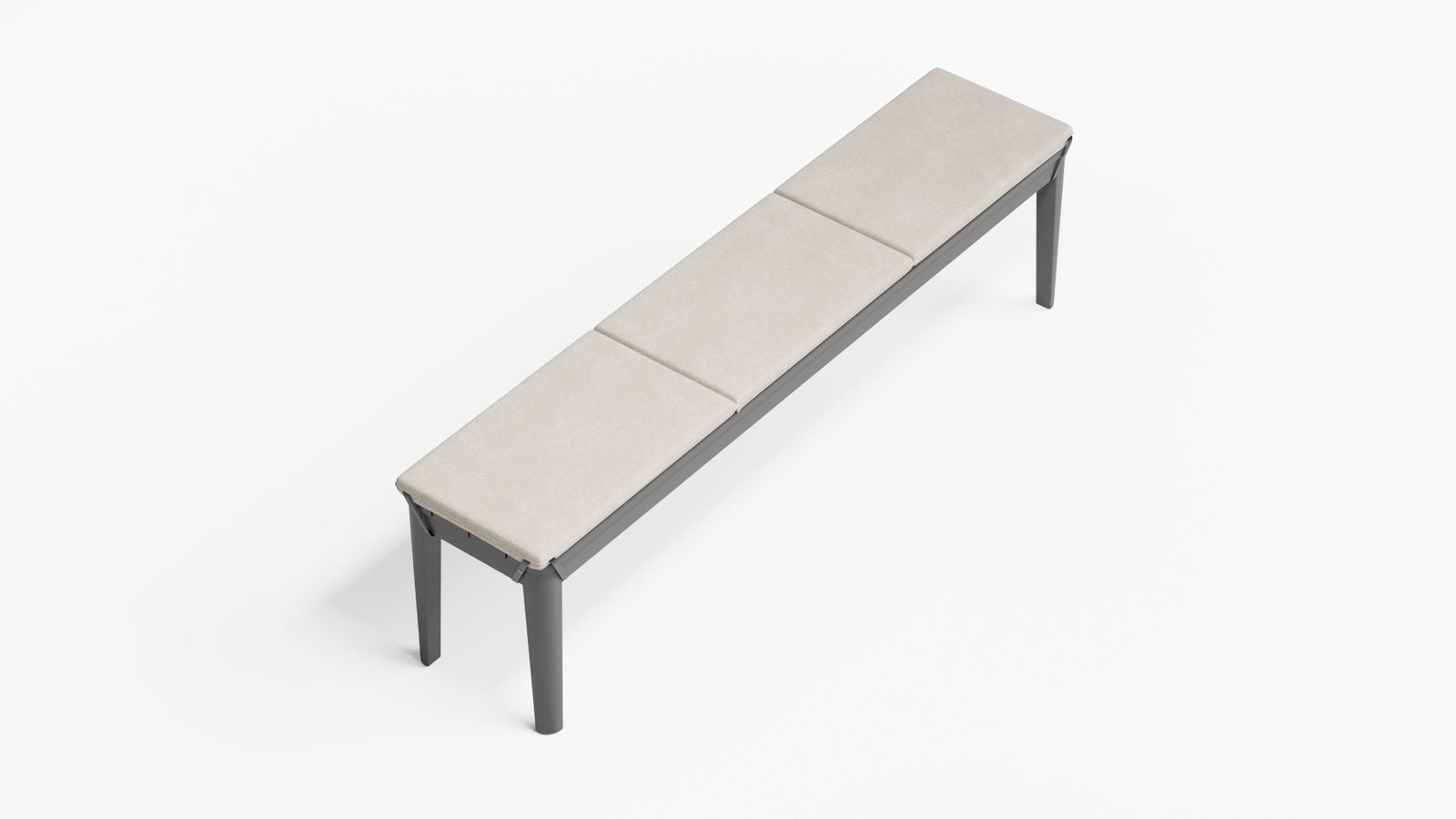 Aluminum Dining Bench with Sandstone Gray cushion, top view. #color_sandstone gray