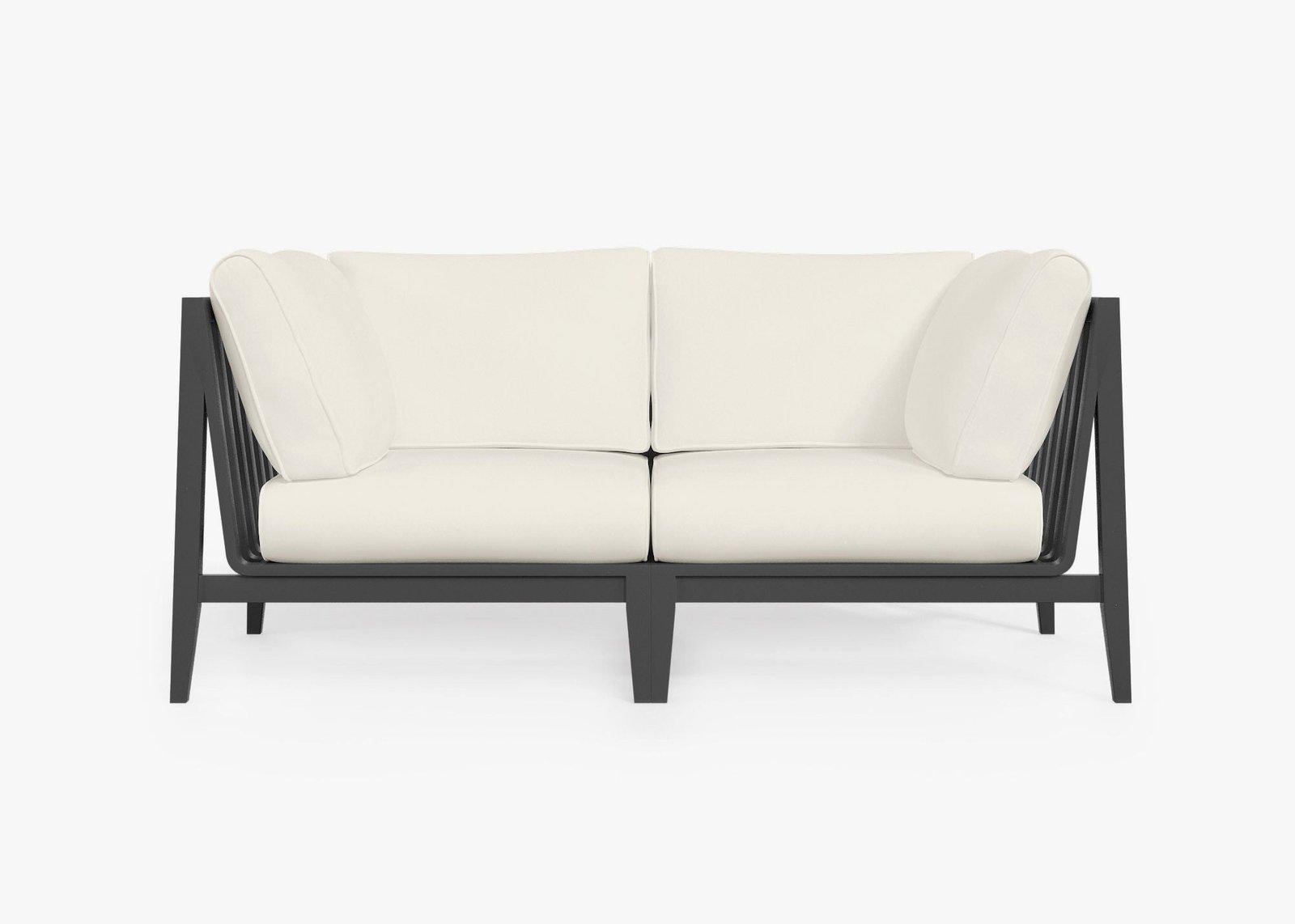 Charcoal Aluminum Outdoor Loveseat, front. Comfortable, durable, and weather resistant outdoor seating with memory foam. #color_palisades cream