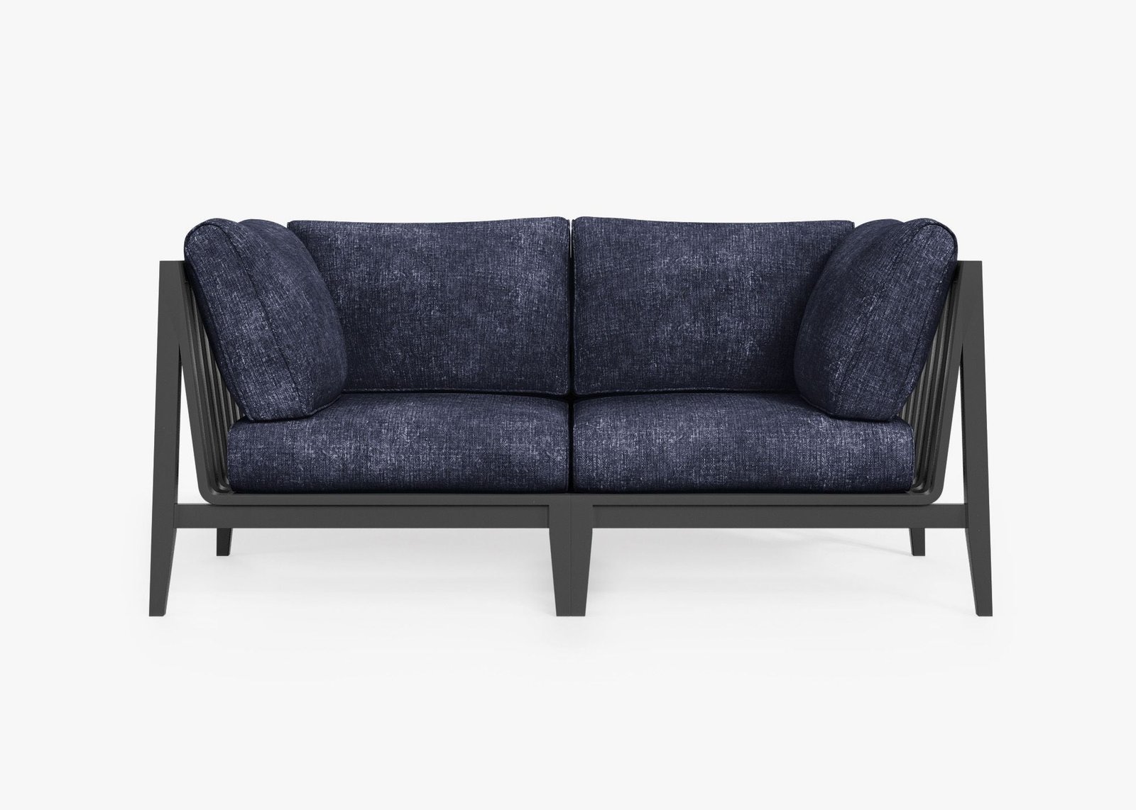 Charcoal Aluminum Outdoor Loveseat, front. Comfortable, durable, and weather resistant outdoor seating with memory foam. #color_deep sea navy