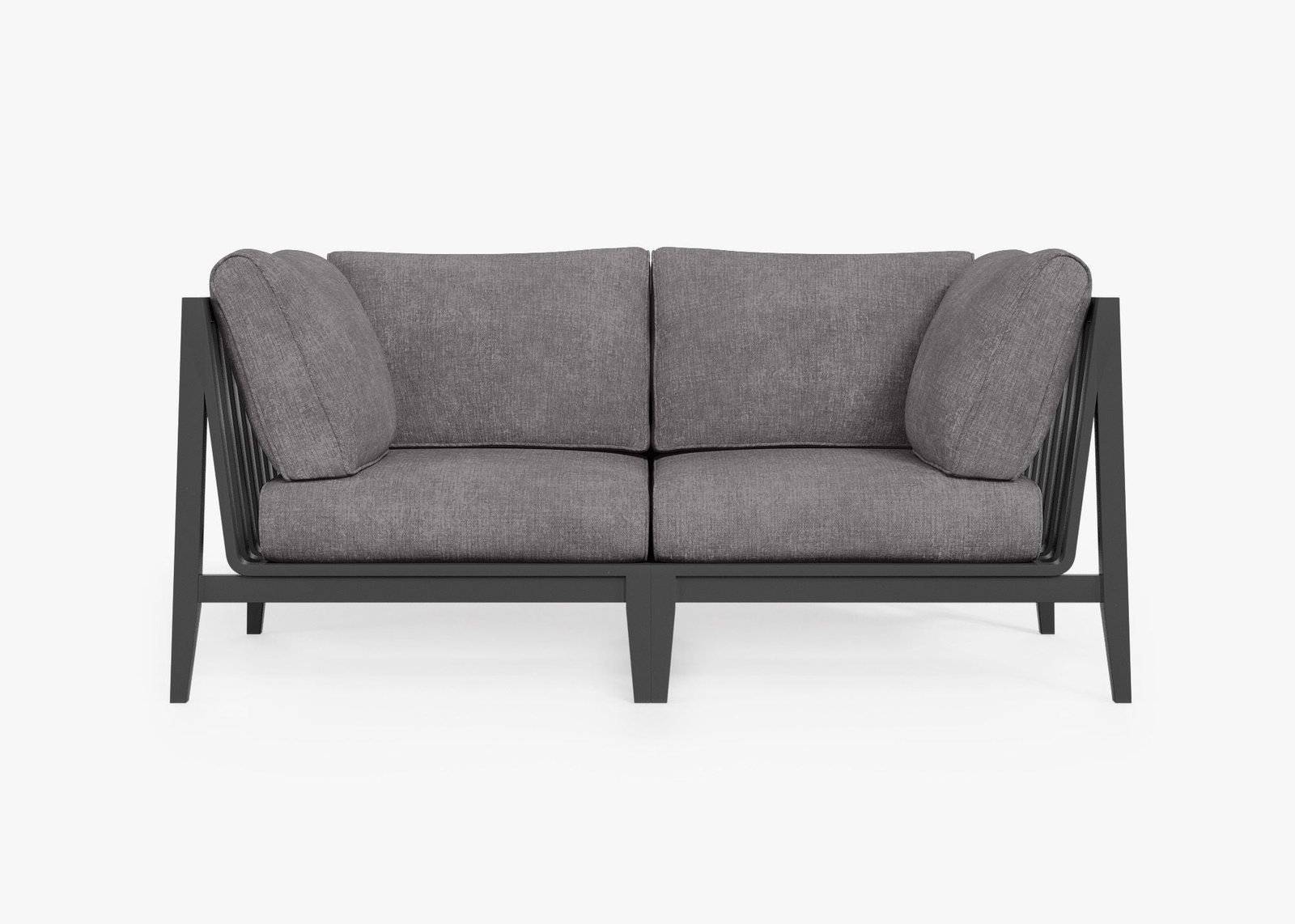 Charcoal Aluminum Outdoor Loveseat, front. Comfortable, durable, and weather resistant outdoor seating with memory foam. #color_dark pebble gray