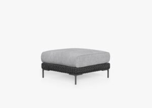 Black Wicker Outdoor Ottoman, front. Comfortable, durable, and weather resistant outdoor seating with memory foam. #color_pacific fog gray