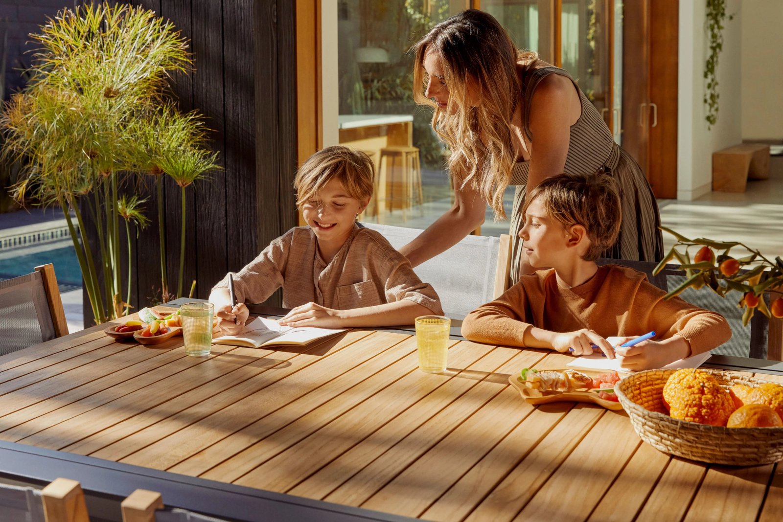 Teak + Aluminum Outdoor Expandable Dining Table + 12 595 Armless Chairs - Image 6