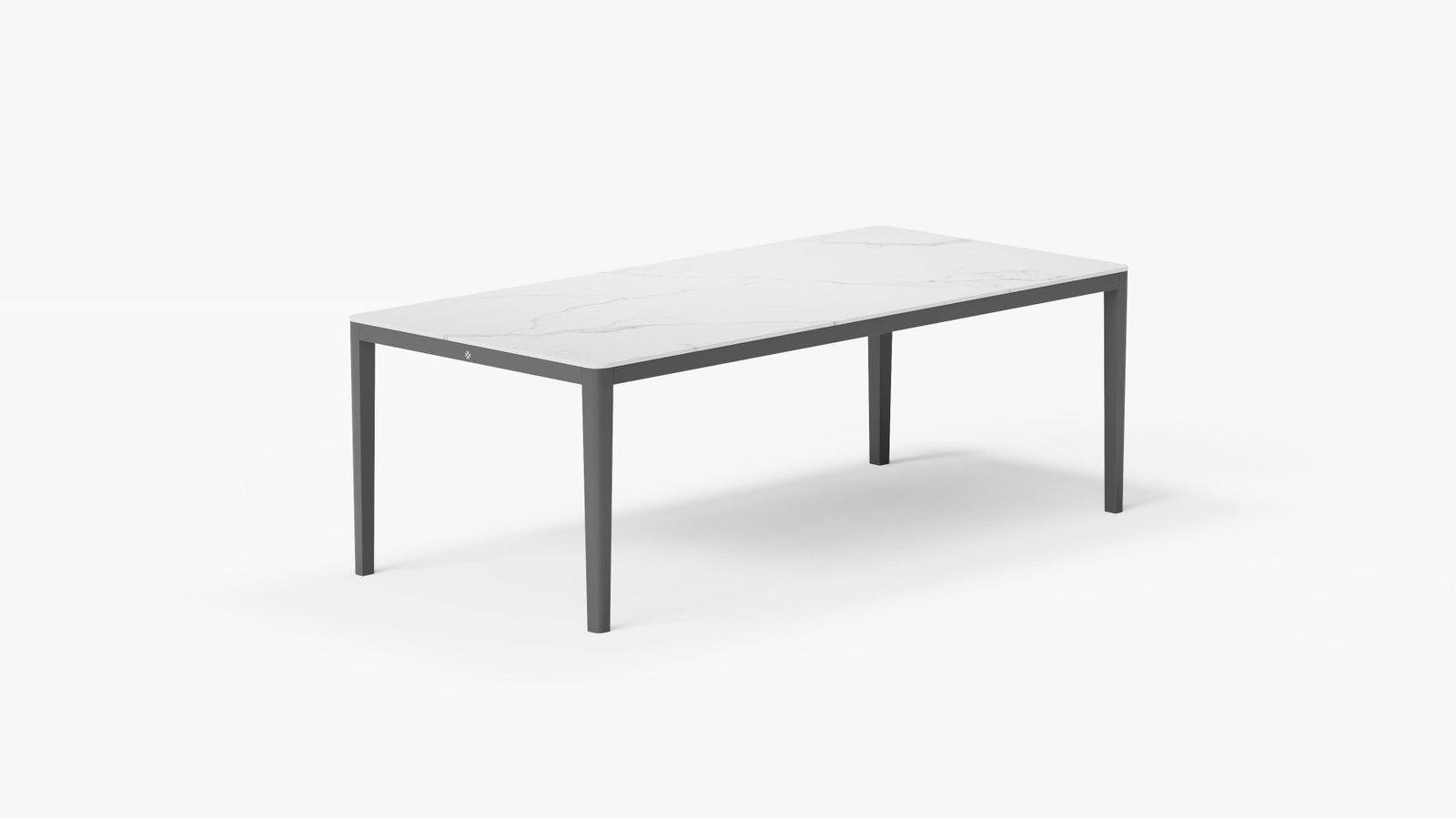 OuterStone Dining Table in Glacier White, 3/4 view. #color_Glacier White