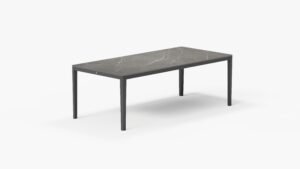 outer-dining table-Charcoal aluminum dining table with gray marble-look sintered stone tabletop shown in a clean studio setting#color_Mineral Gray