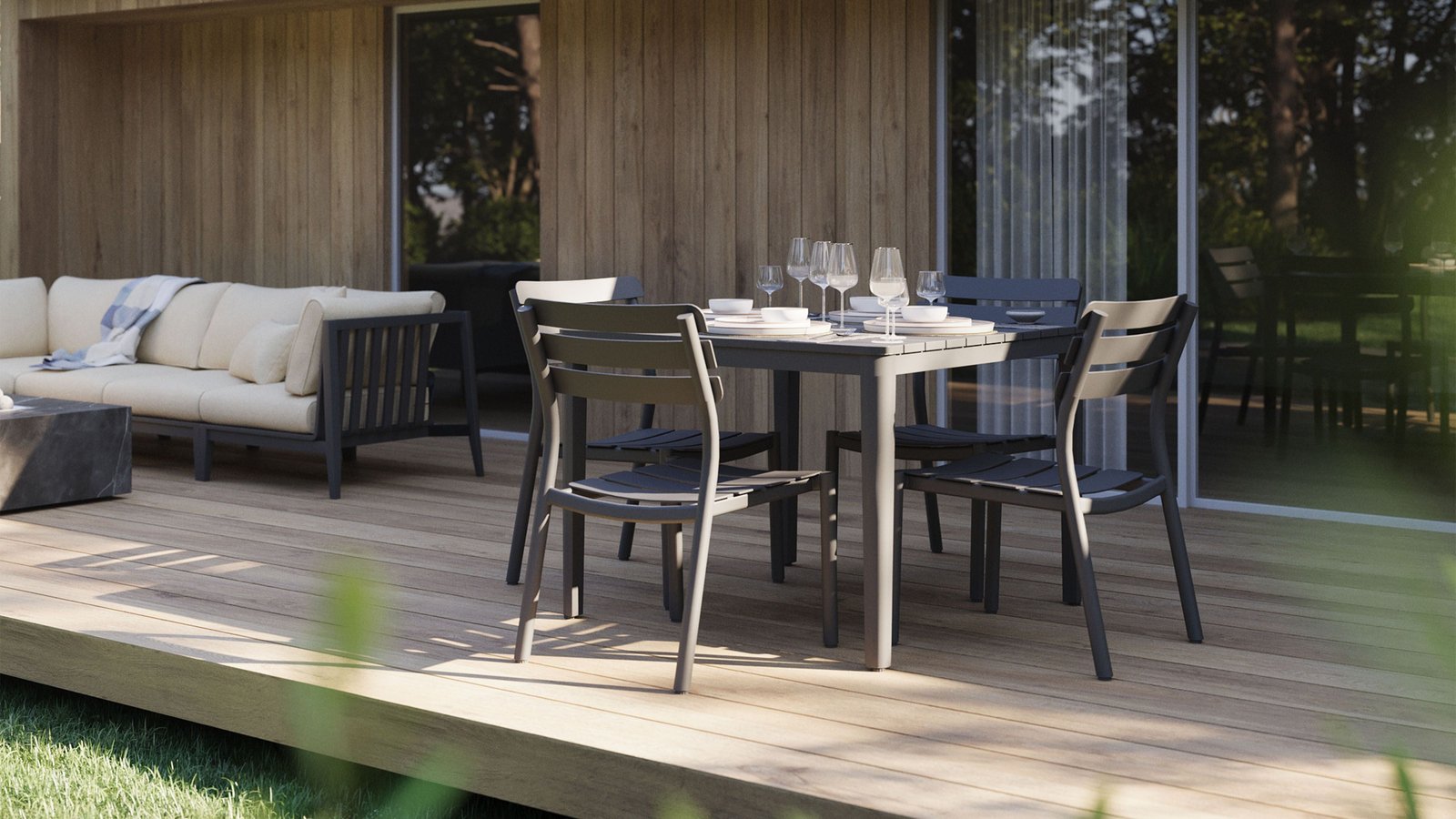 Aluminum Outdoor Square Dining Table + 4 595 Armless Chairs - Image 7