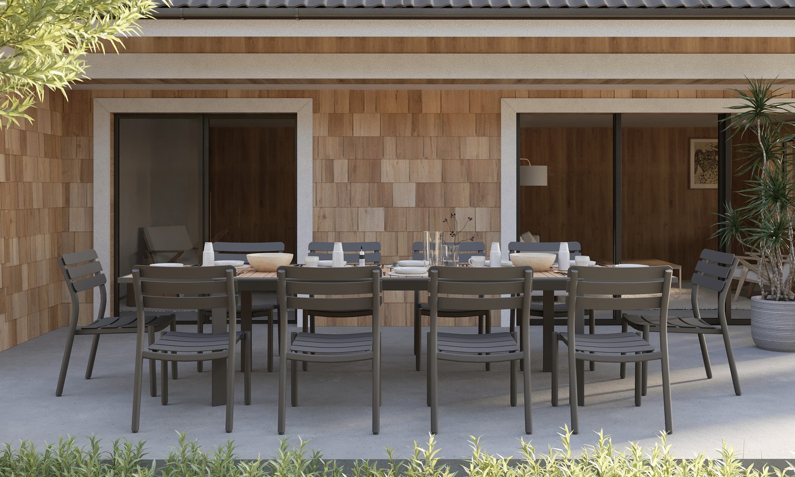 Teak + Aluminum Outdoor Expandable Dining Table + 10 595 Armless Chairs - Image 4