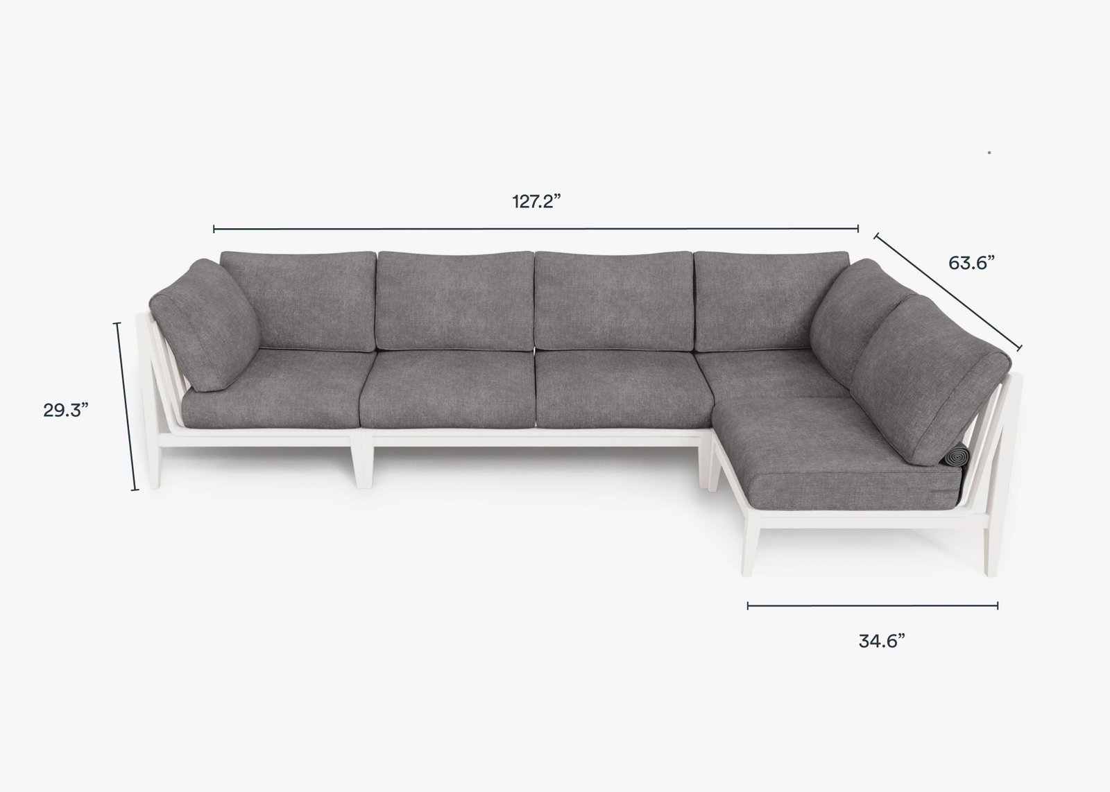 White Aluminum Outdoor L Sectional - 5 Seat - Image 8