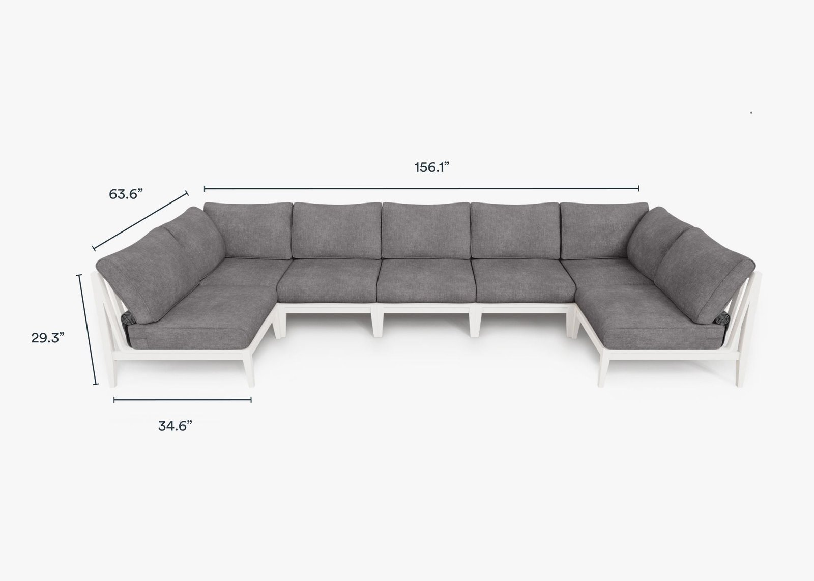 White Aluminum Outdoor U Sectional - 7 Seat - Image 8