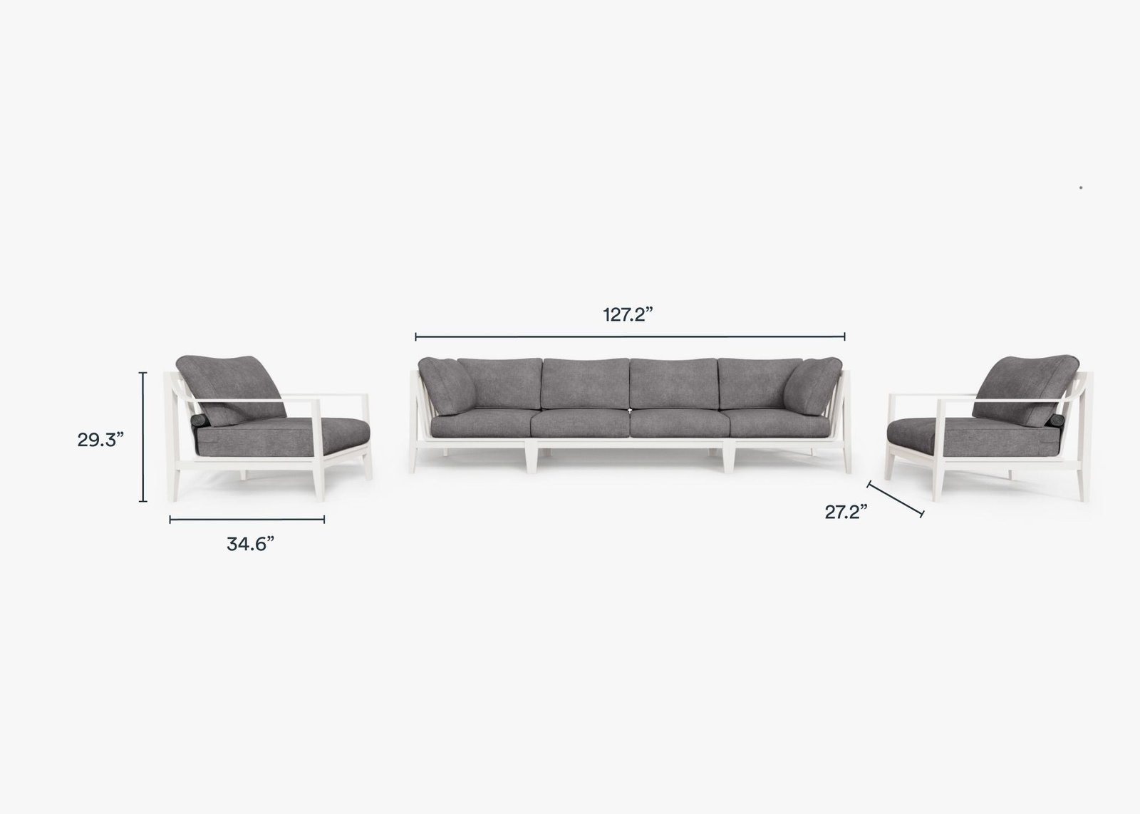 White Aluminum Outdoor Sofa with Armchairs - 6 Seat - Image 8