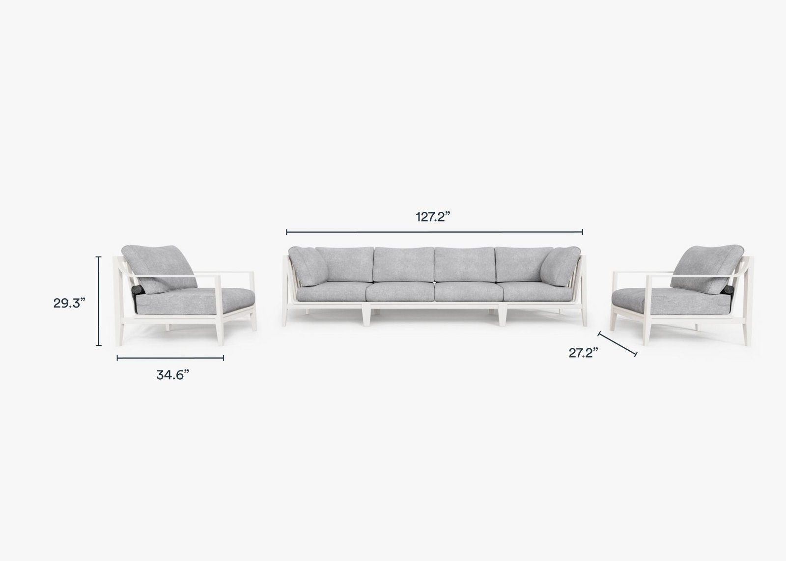 White Aluminum Outdoor Sofa with Armchairs - 6 Seat - Image 4