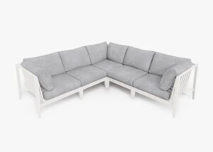White Aluminum Outdoor Corner Sectional - 5 Seat, front. Comfortable, durable, and weather resistant outdoor seating with memory foam. #color_pacific fog gray