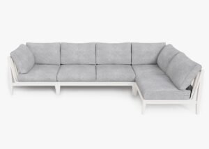 White Aluminum Outdoor L Sectional - 5 Seat, front. Comfortable, durable, and weather resistant outdoor seating with memory foam. #color_pacific fog gray