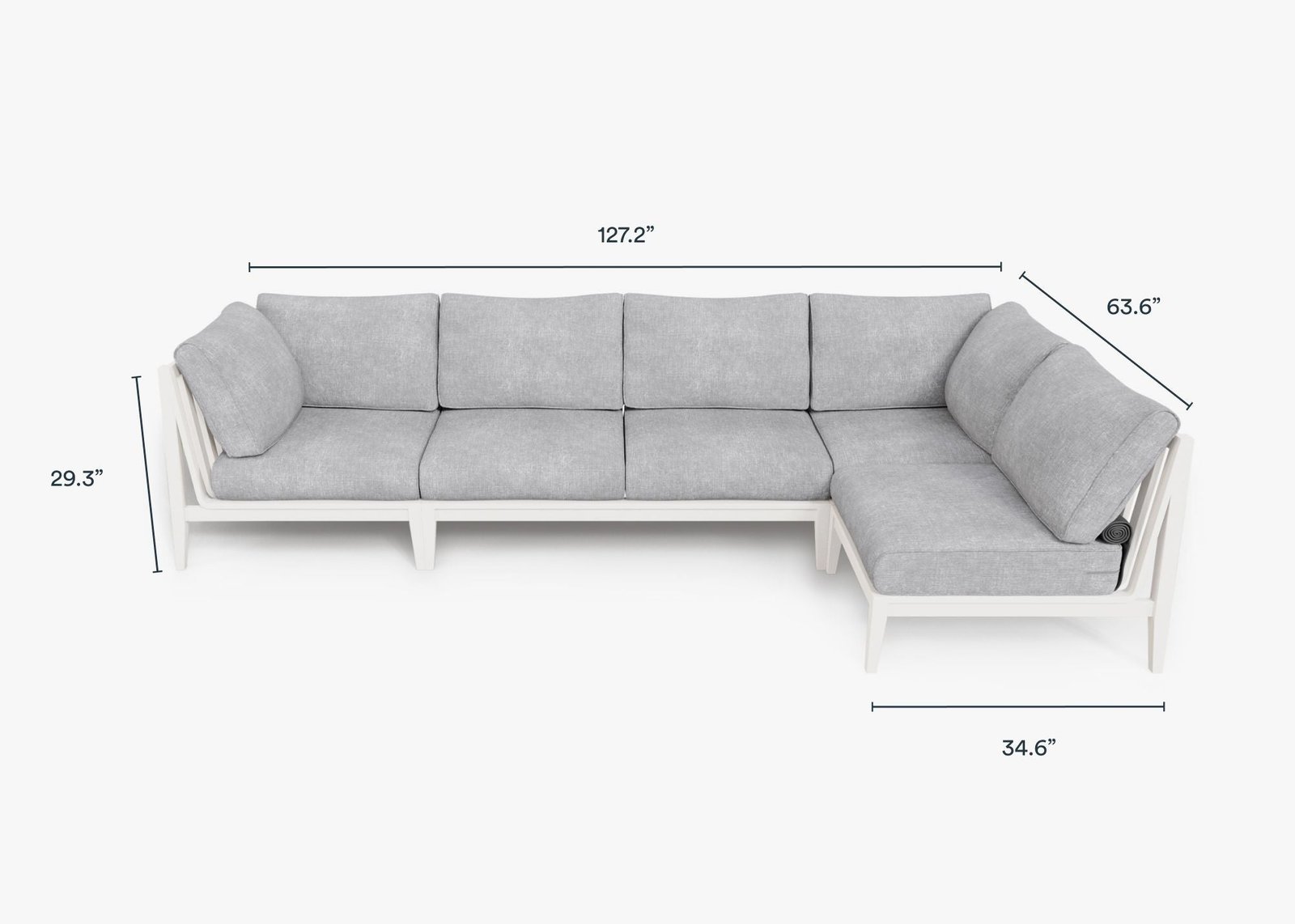 White Aluminum Outdoor L Sectional - 5 Seat - Image 4