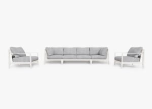 White Aluminum Outdoor Sofa with Armchairs - 6 Seat, front. Comfortable, durable, and weather resistant outdoor seating with memory foam. #color_pacific fog gray