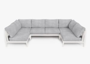 White Aluminum Outdoor U Sectional - 6 Seat, front. Comfortable, durable, and weather resistant outdoor seating with memory foam. #color_pacific fog gray