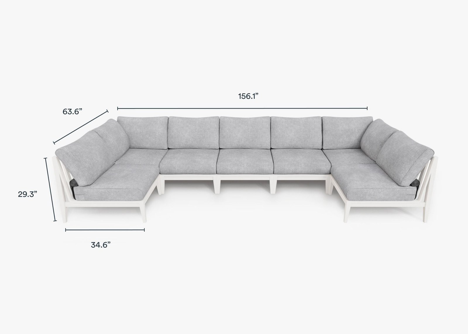 White Aluminum Outdoor U Sectional - 7 Seat - Image 4