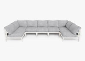 White Aluminum Outdoor U Sectional - 7 Seat, front. Comfortable, durable, and weather resistant outdoor seating with memory foam. #color_pacific fog gray