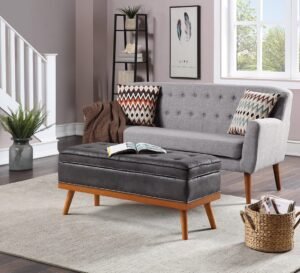 Office Star Ave Six Katheryn Storage Bench [KAT] Office Star Charcoal Faux Leather Bench KAT-P43