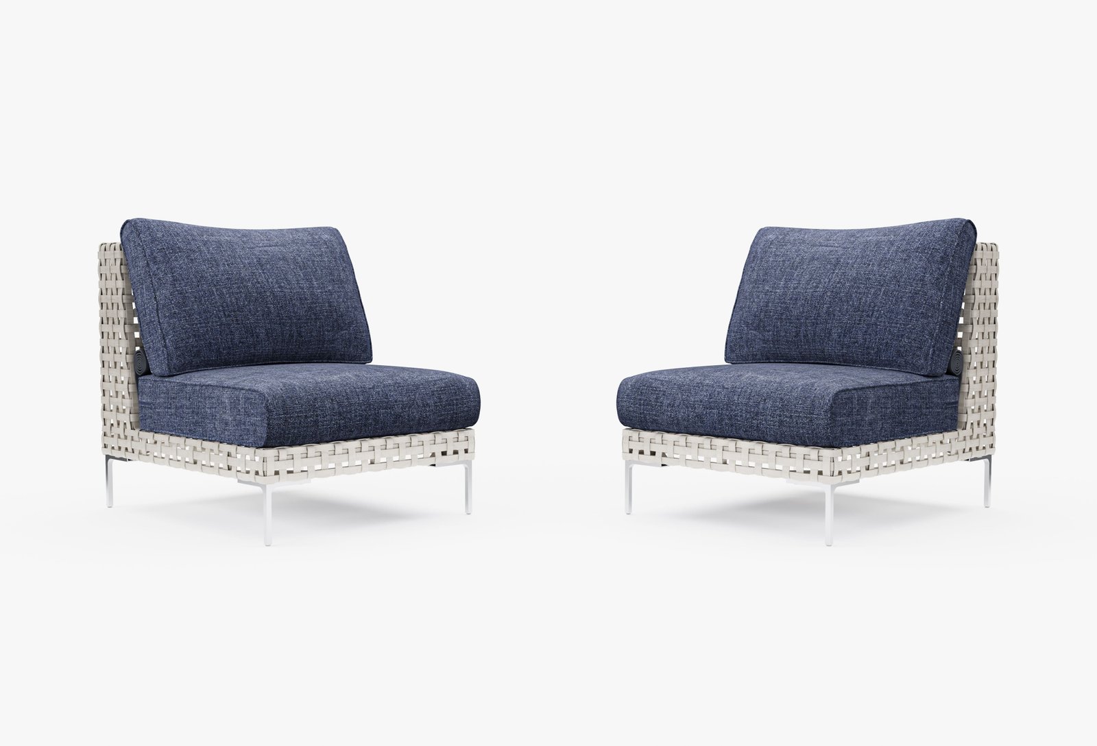 Open Weave Wicker Outdoor Armless Chair Conversation Set in Deep Sea Navy #color_deep sea navy