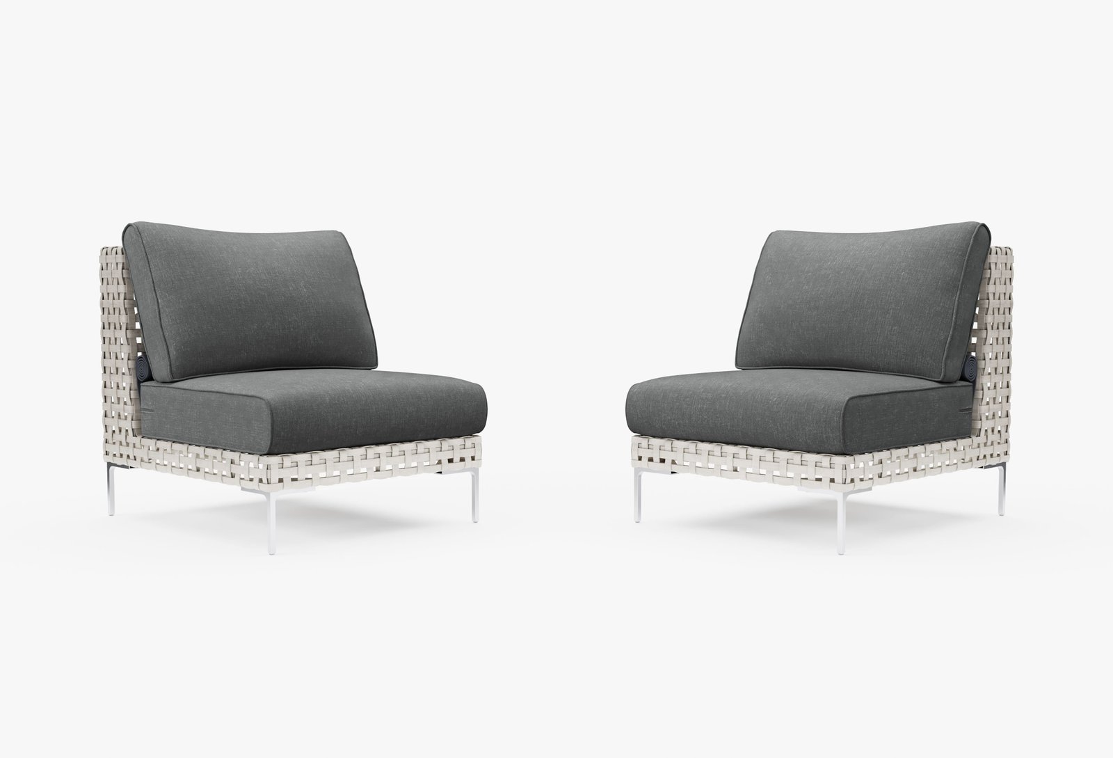 Open Weave Wicker Outdoor Armless Chair Conversation Set in Dark Pebble Gray #color_dark pebble gray