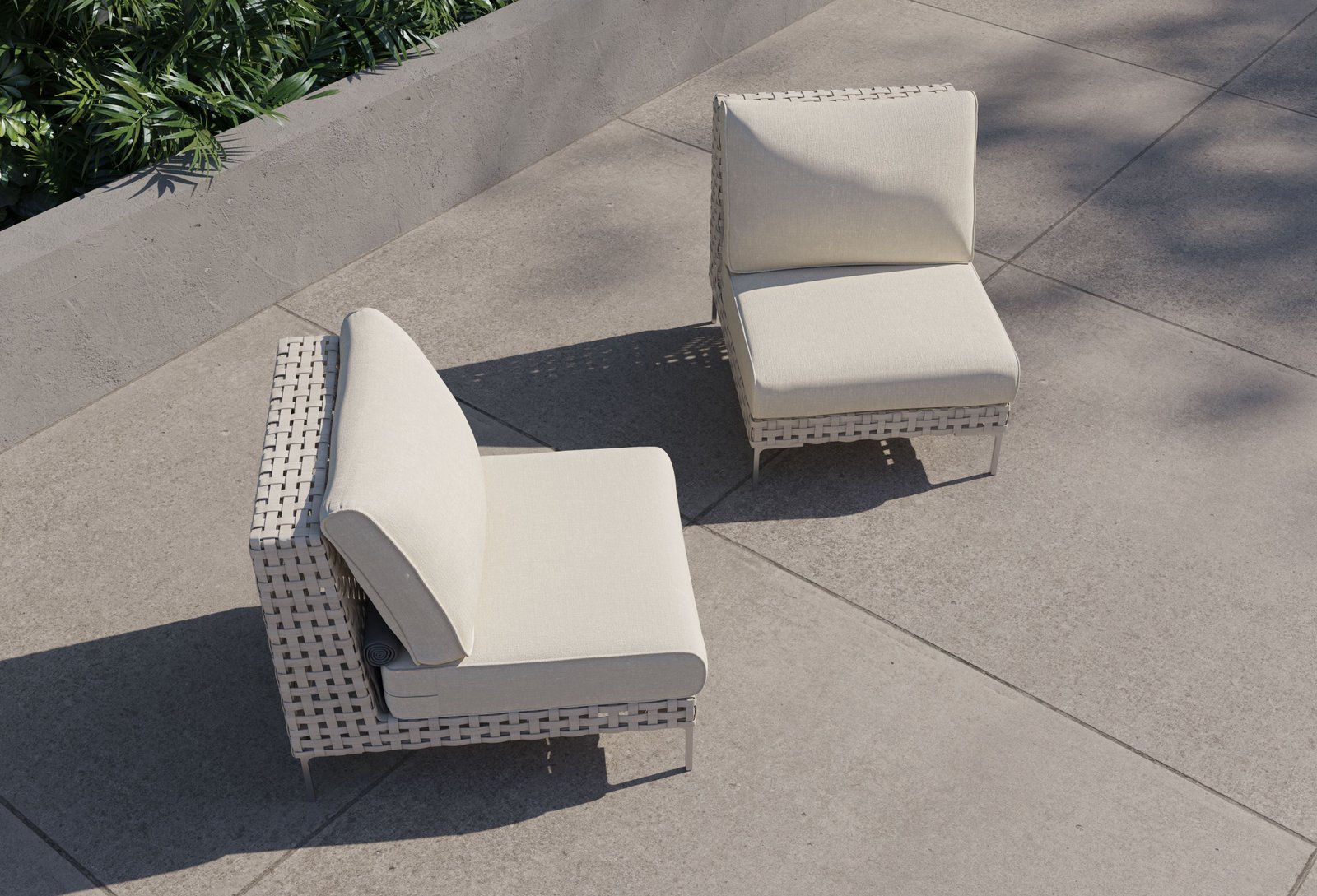 Open Weave Wicker Outdoor Armless Chair Conversation Set - Image 9