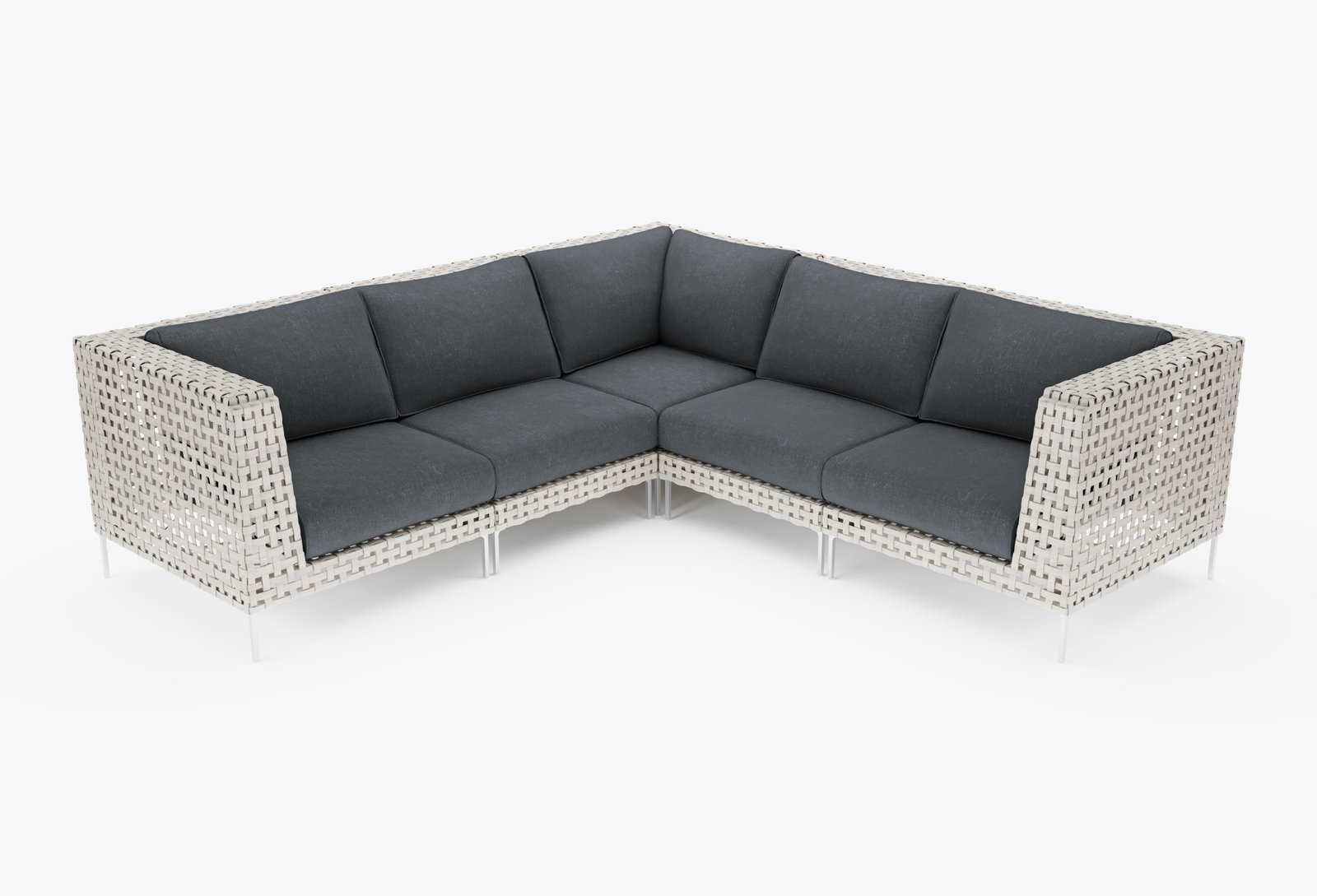 Open Weave Wicker Outdoor Corner Sectional - 5 Seat in Dark Pebble Gray #color_dark pebble gray