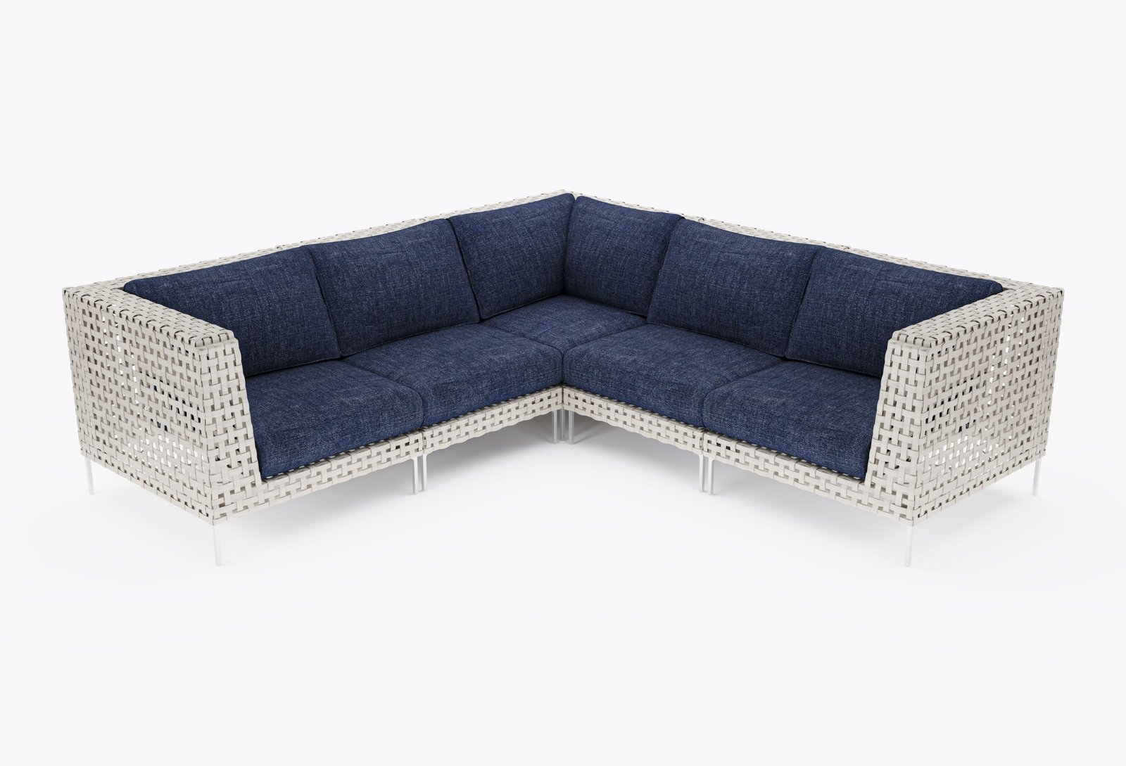 Open Weave Wicker Outdoor Corner Sectional - 5 Seat in Deep Sea Navy #color_deep sea navy