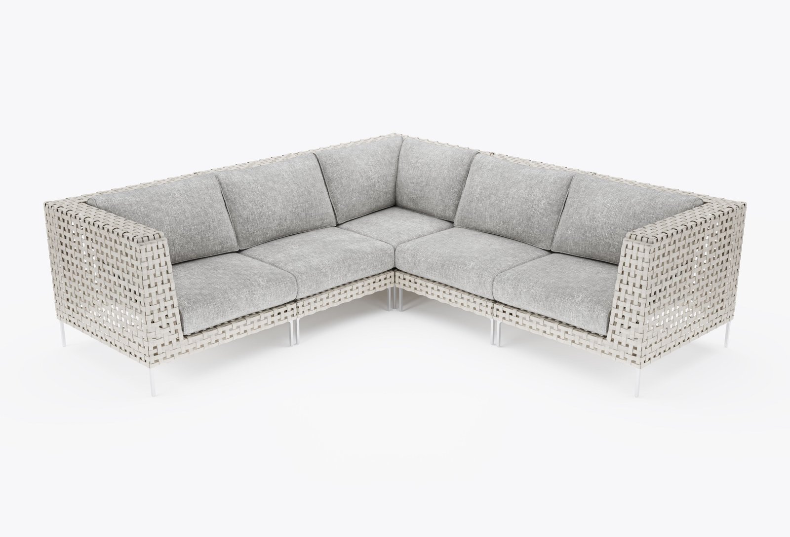 Open Weave Wicker Outdoor Corner Sectional - 5 Seat in Sandstone Gray #color_sandstone gray