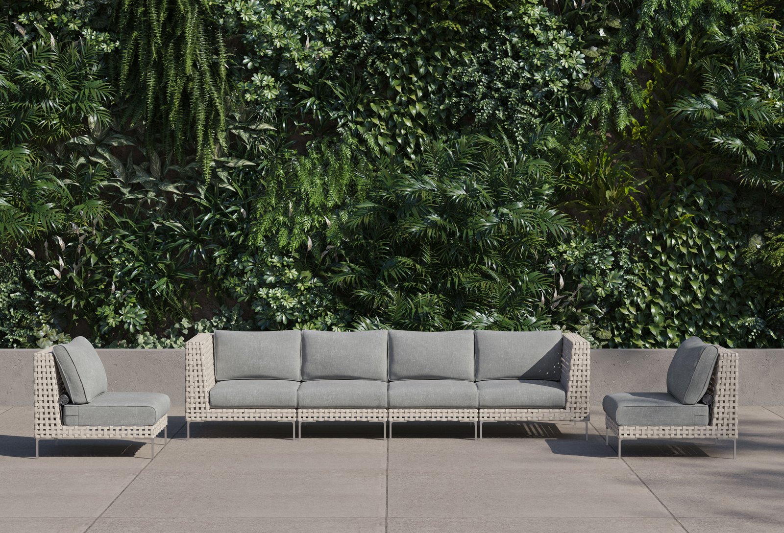Open Weave Wicker Outdoor Sofa with Armless Chairs - 6 Seat - Image 6