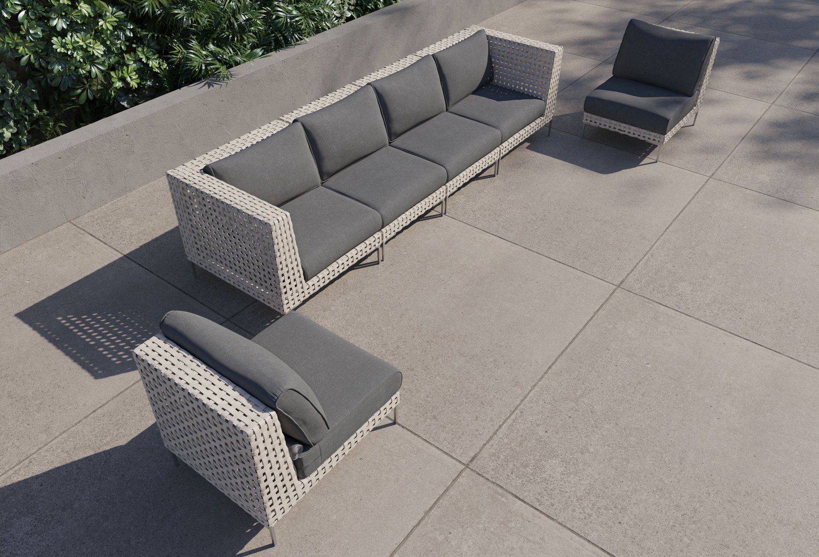 Open Weave Wicker Outdoor Sofa with Armless Chairs - 6 Seat - Image 13