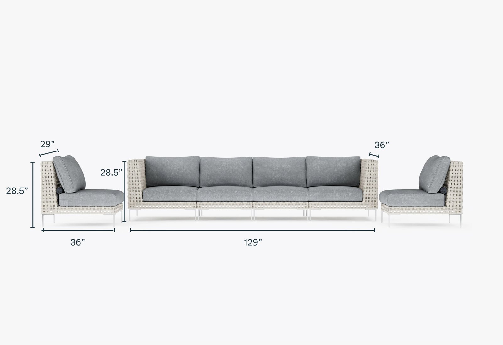 Open Weave Wicker Outdoor Sofa with Armless Chairs - 6 Seat - Image 16