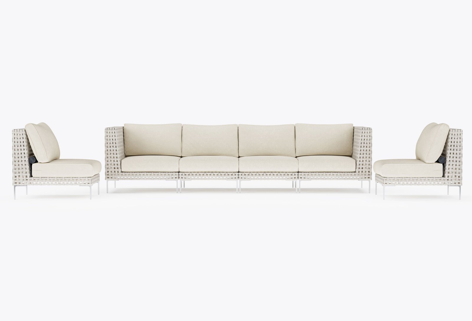Open Weave Sofa with Armless Chairs - 6 Seat in Palisades Cream #color_palisades cream