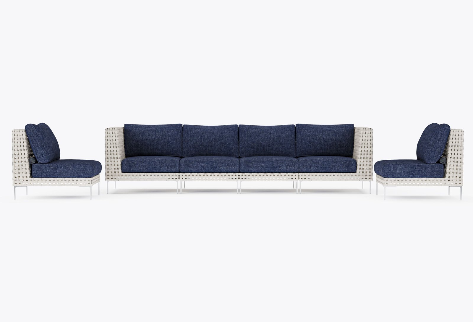 Open Weave Sofa with Armless Chairs - 6 Seat in Deep Sea Navy #color_deep sea navy