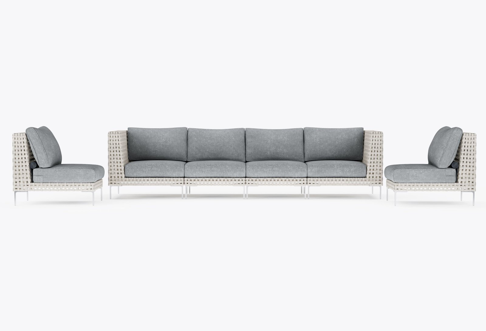 Open Weave Sofa with Armless Chairs - 6 Seat in Pacific Fog Gray #title_pacific fog gray