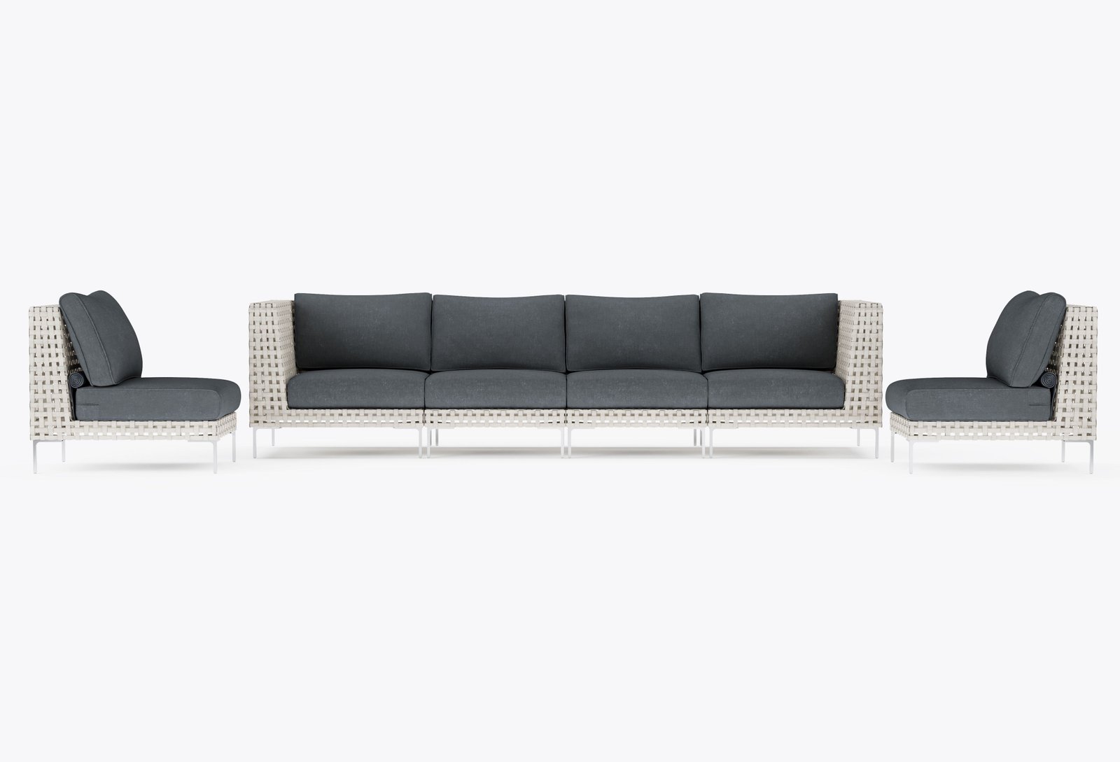 Open Weave Sofa with Armless Chairs - 6 Seat in Dark Pebble Gray #color_dark pebble gray