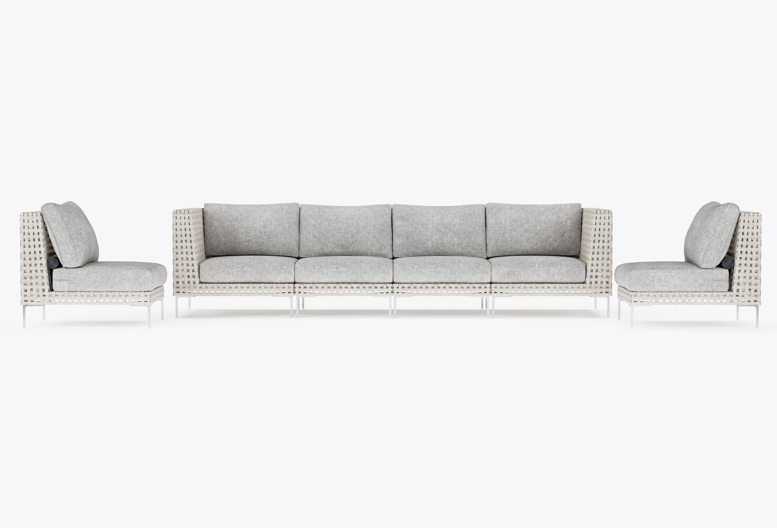 Open Weave Sofa with Armless Chairs - 6 Seat in Sandstone Gray #color_sandstone gray