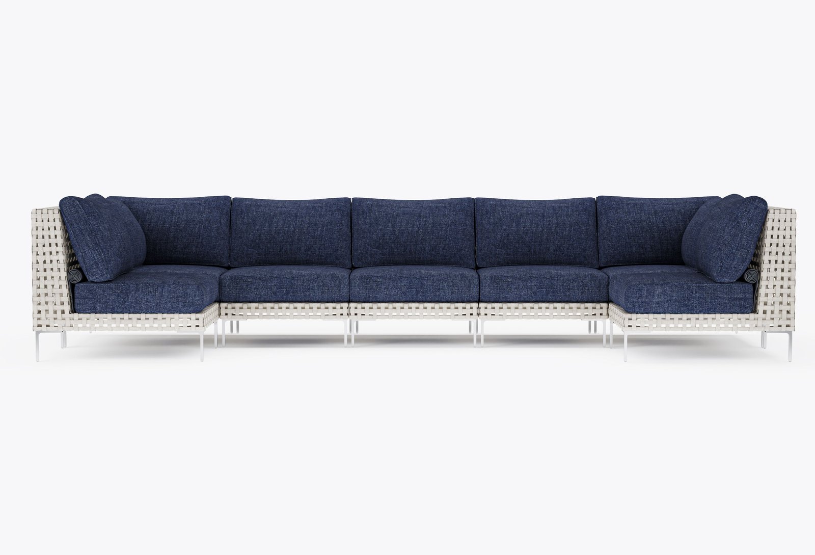Open Weave Wicker U Sectional - 7 Seat in Deep Sea Navy #color_deep sea navy