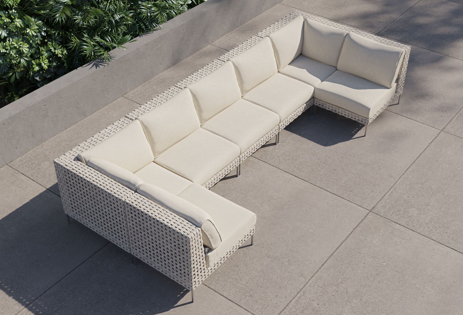 Open Weave Wicker Outdoor U Sectional - 7 Seat - Image 9