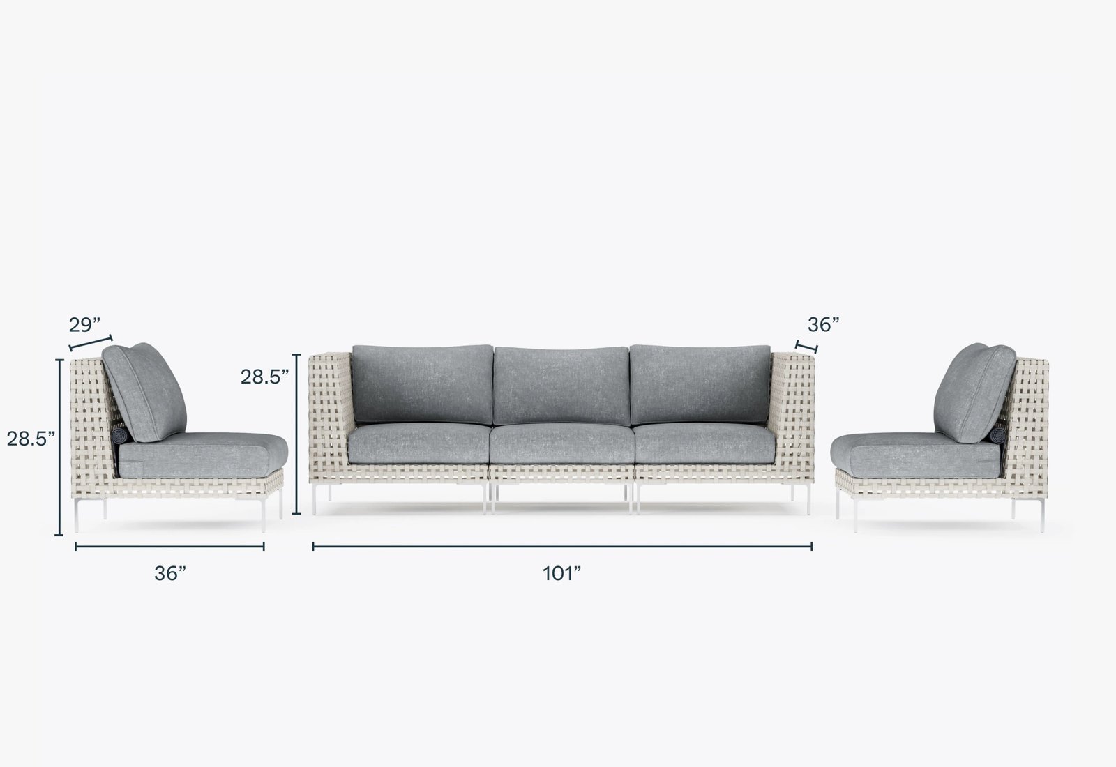 Open Weave Wicker Outdoor Sofa with Armless Chairs - 5 Seat - Image 16