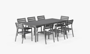 Aluminum Outdoor Rectangular Dining Table + 8 595 Dining Armless Chairs